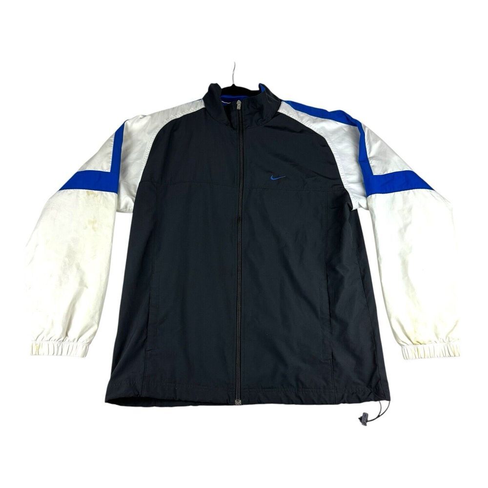 Vtg Nike‎ Jacket Medium Adult Black White Blue Full Zip Pockets Swoosh Mens Read